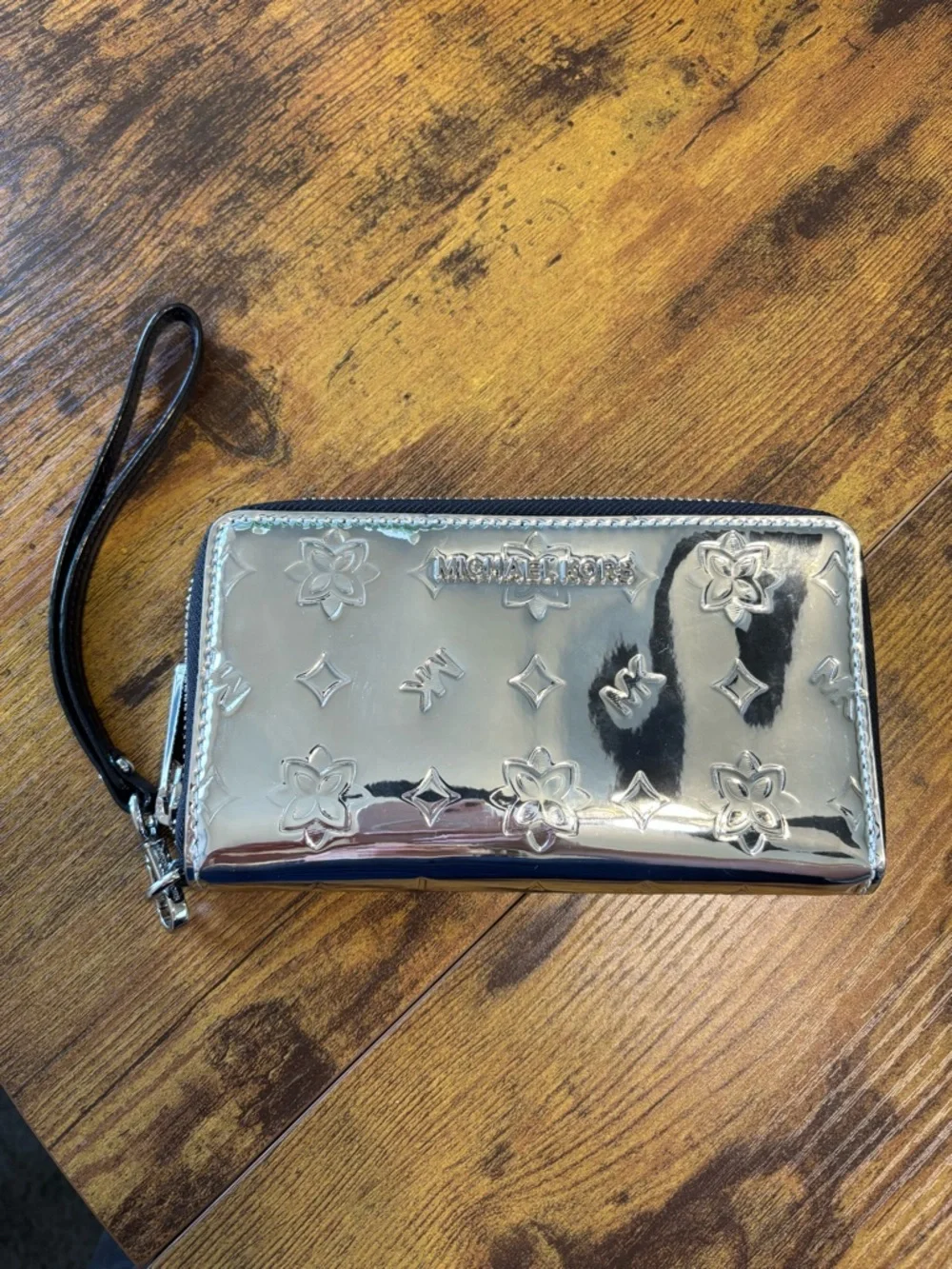 Michael Kors Silver Metallic Embossed Wristlet Wallet